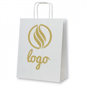 Sacoșe de hârtie cu mâner din hârtie răsucită, albă